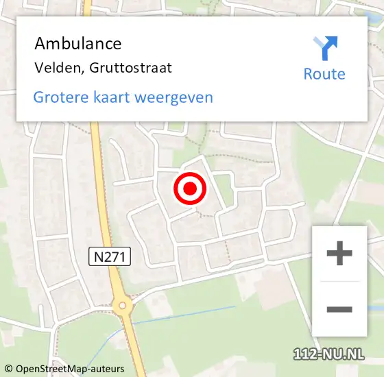 Locatie op kaart van de 112 melding: Ambulance Velden, Gruttostraat op 8 oktober 2013 12:21