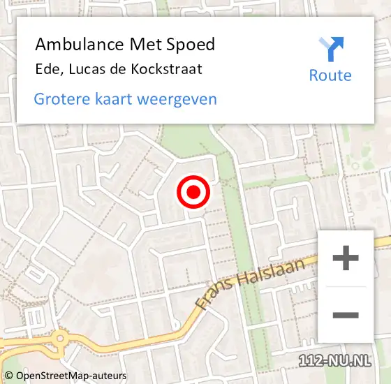 Locatie op kaart van de 112 melding: Ambulance Met Spoed Naar Ede, Lucas de Kockstraat op 27 april 2022 04:53