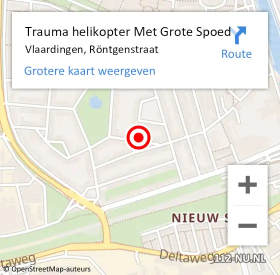 Locatie op kaart van de 112 melding: Trauma helikopter Met Grote Spoed Naar Vlaardingen, Röntgenstraat op 27 april 2022 05:52