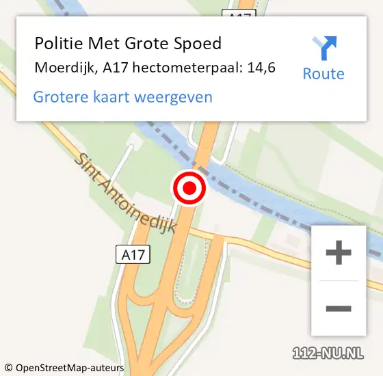 Locatie op kaart van de 112 melding: Politie Met Grote Spoed Naar Moerdijk, A17 hectometerpaal: 14,6 op 27 april 2022 06:12