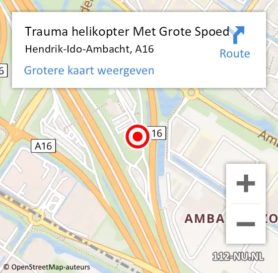 Locatie op kaart van de 112 melding: Trauma helikopter Met Grote Spoed Naar Hendrik-Ido-Ambacht, A16 op 27 april 2022 06:19