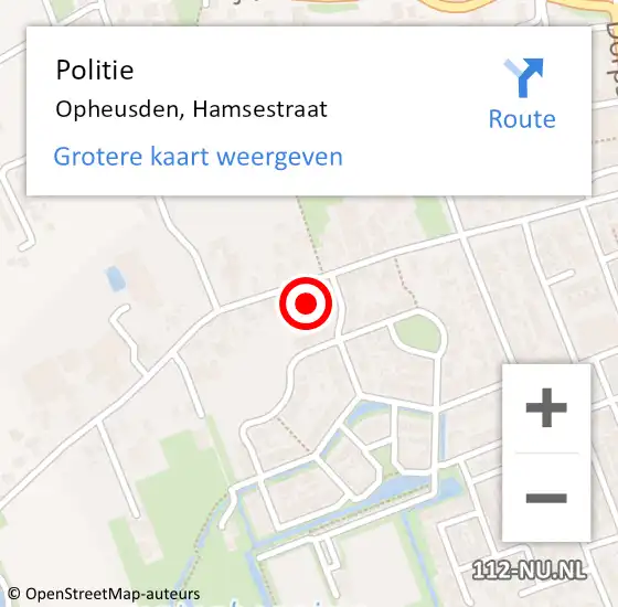 Locatie op kaart van de 112 melding: Politie Opheusden, Hamsestraat op 27 april 2022 06:47