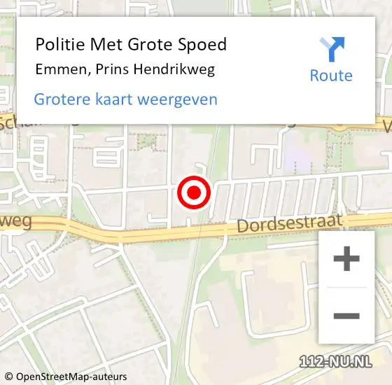 Locatie op kaart van de 112 melding: Politie Met Grote Spoed Naar Emmen, Prins Hendrikweg op 27 april 2022 07:42