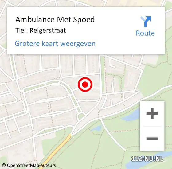 Locatie op kaart van de 112 melding: Ambulance Met Spoed Naar Tiel, Reigerstraat op 27 april 2022 08:02