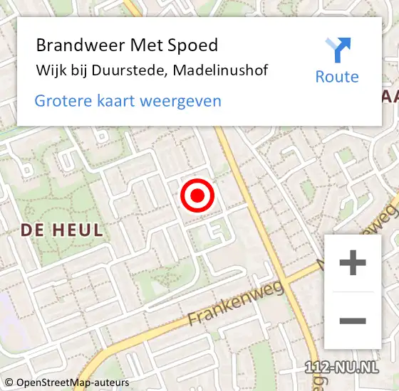 Locatie op kaart van de 112 melding: Brandweer Met Spoed Naar Wijk bij Duurstede, Madelinushof op 27 april 2022 08:37