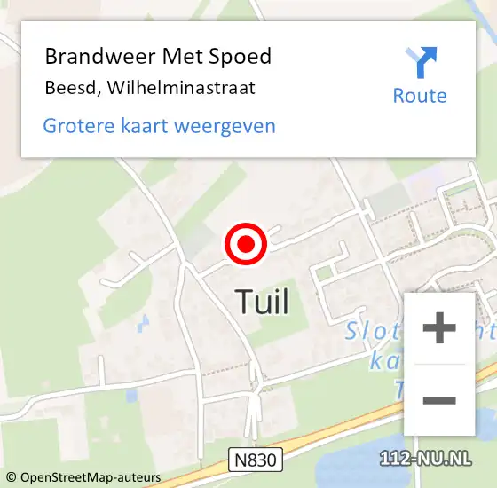 Locatie op kaart van de 112 melding: Brandweer Met Spoed Naar Beesd, Wilhelminastraat op 27 april 2022 08:47