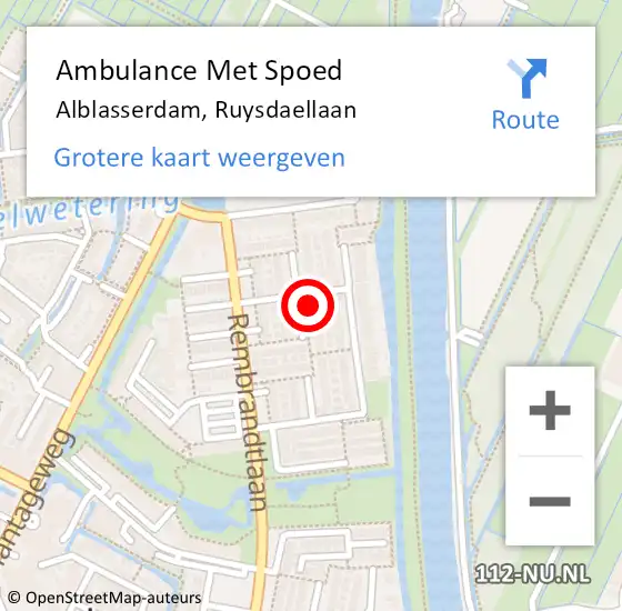 Locatie op kaart van de 112 melding: Ambulance Met Spoed Naar Alblasserdam, Ruysdaellaan op 27 april 2022 09:31