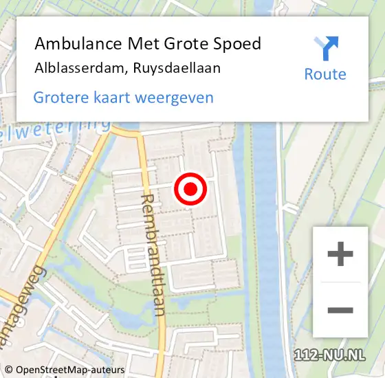 Locatie op kaart van de 112 melding: Ambulance Met Grote Spoed Naar Alblasserdam, Ruysdaellaan op 27 april 2022 09:32