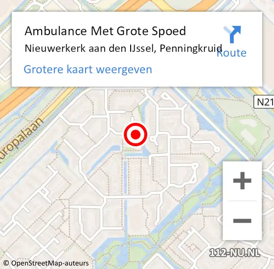 Locatie op kaart van de 112 melding: Ambulance Met Grote Spoed Naar Nieuwerkerk aan den IJssel, Penningkruid op 27 april 2022 09:51