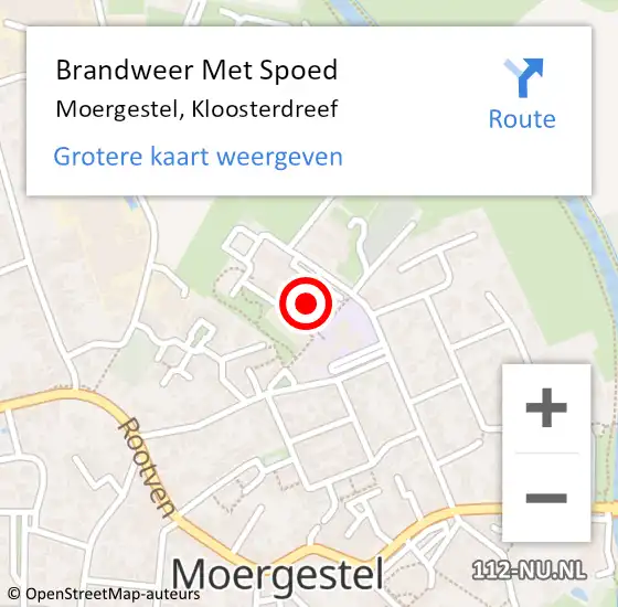 Locatie op kaart van de 112 melding: Brandweer Met Spoed Naar Moergestel, Kloosterdreef op 27 april 2022 09:58