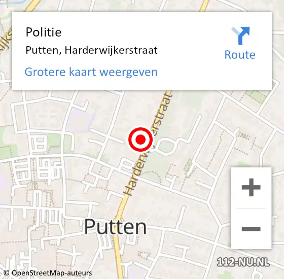 Locatie op kaart van de 112 melding: Politie Putten, Harderwijkerstraat op 27 april 2022 10:04