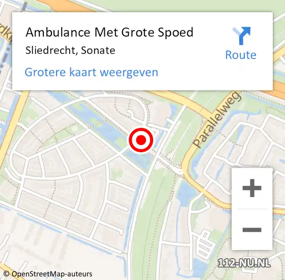 Locatie op kaart van de 112 melding: Ambulance Met Grote Spoed Naar Sliedrecht, Sonate op 27 april 2022 10:20