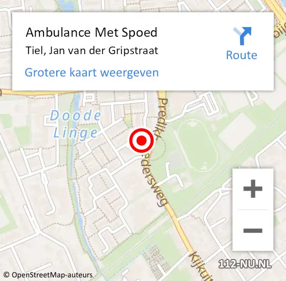 Locatie op kaart van de 112 melding: Ambulance Met Spoed Naar Tiel, Jan van der Gripstraat op 27 april 2022 11:13