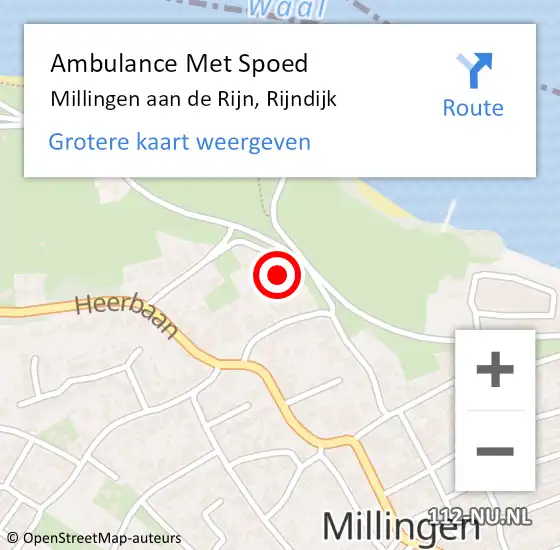 Locatie op kaart van de 112 melding: Ambulance Met Spoed Naar Millingen aan de Rijn, Rijndijk op 27 april 2022 11:45