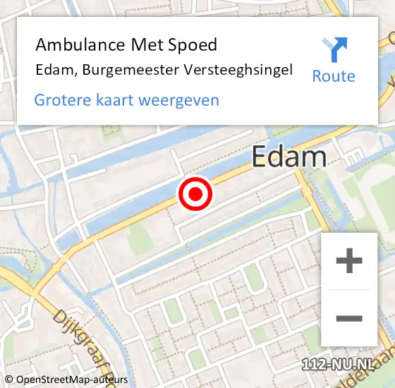 Locatie op kaart van de 112 melding: Ambulance Met Spoed Naar Edam, Burgemeester Versteeghsingel op 27 april 2022 13:01