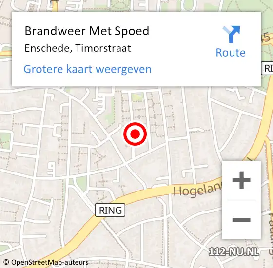 Locatie op kaart van de 112 melding: Brandweer Met Spoed Naar Enschede, Timorstraat op 27 april 2022 13:16