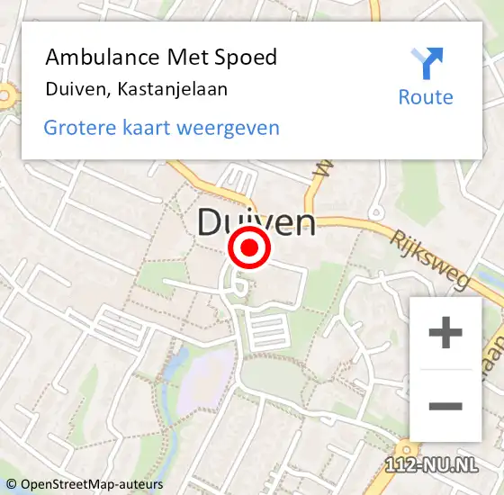 Locatie op kaart van de 112 melding: Ambulance Met Spoed Naar Duiven, Kastanjelaan op 27 april 2022 14:11