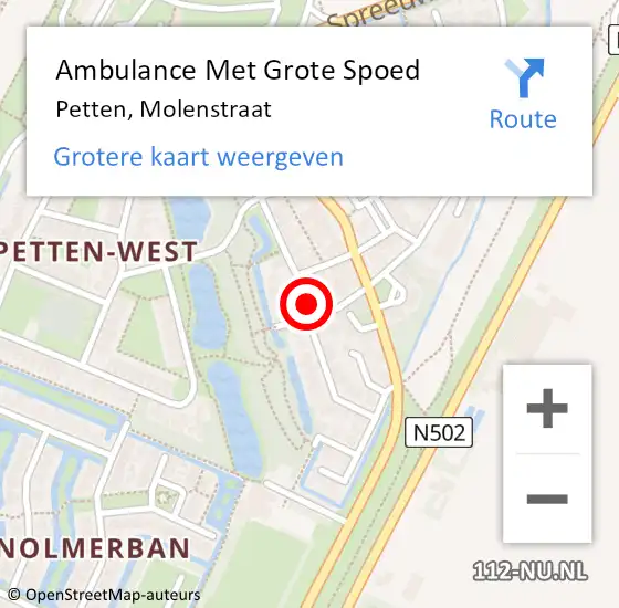 Locatie op kaart van de 112 melding: Ambulance Met Grote Spoed Naar Petten, Molenstraat op 27 april 2022 14:38