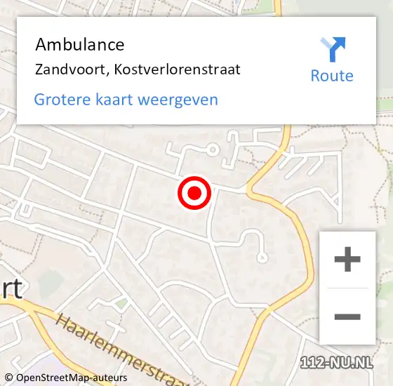 Locatie op kaart van de 112 melding: Ambulance Zandvoort, Kostverlorenstraat op 27 april 2022 14:38