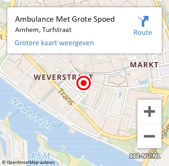 Locatie op kaart van de 112 melding: Ambulance Met Grote Spoed Naar Arnhem, Turfstraat op 27 april 2022 15:08