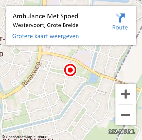 Locatie op kaart van de 112 melding: Ambulance Met Spoed Naar Westervoort, Grote Breide op 27 april 2022 15:38