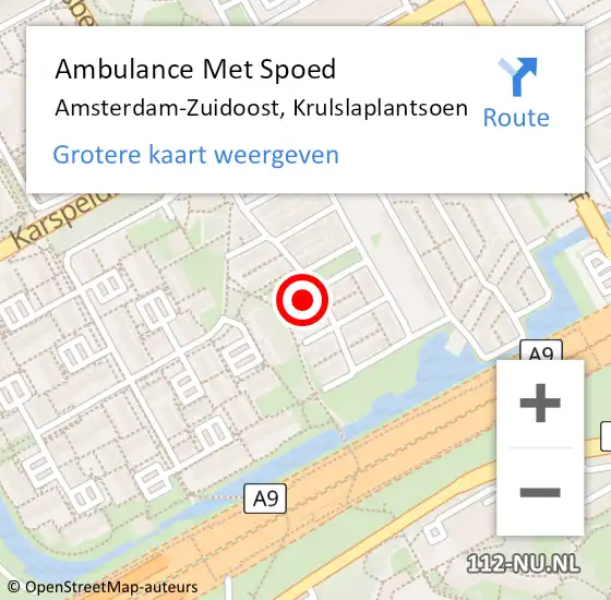 Locatie op kaart van de 112 melding: Ambulance Met Spoed Naar Amsterdam-Zuidoost, Krulslaplantsoen op 27 april 2022 16:07