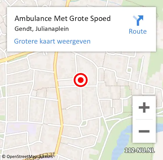 Locatie op kaart van de 112 melding: Ambulance Met Grote Spoed Naar Gendt, Julianaplein op 27 april 2022 16:13