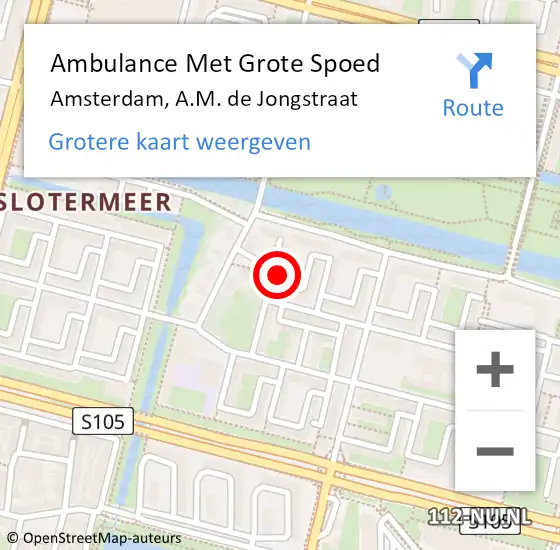 Locatie op kaart van de 112 melding: Ambulance Met Grote Spoed Naar Amsterdam, A.M. de Jongstraat op 27 april 2022 16:38