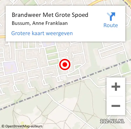 Locatie op kaart van de 112 melding: Brandweer Met Grote Spoed Naar Bussum, Anne Franklaan op 27 april 2022 16:39