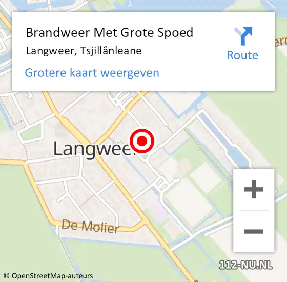 Locatie op kaart van de 112 melding: Brandweer Met Grote Spoed Naar Langweer, Tsjillânleane op 27 april 2022 16:44