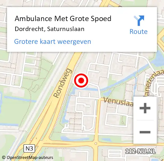 Locatie op kaart van de 112 melding: Ambulance Met Grote Spoed Naar Dordrecht, Saturnuslaan op 27 april 2022 17:13