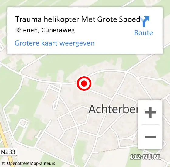 Locatie op kaart van de 112 melding: Trauma helikopter Met Grote Spoed Naar Rhenen, Cuneraweg op 27 april 2022 17:18