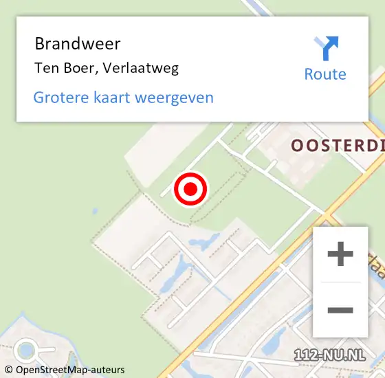 Locatie op kaart van de 112 melding: Brandweer Ten Boer, Verlaatweg op 27 april 2022 17:30