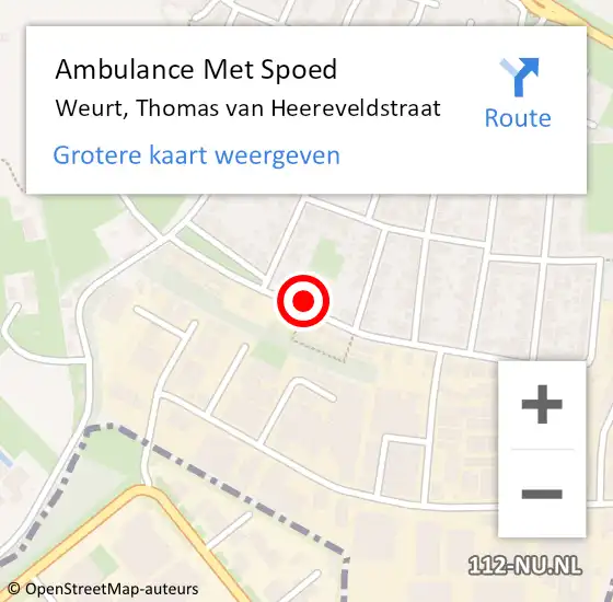 Locatie op kaart van de 112 melding: Ambulance Met Spoed Naar Weurt, Thomas van Heereveldstraat op 27 april 2022 17:57