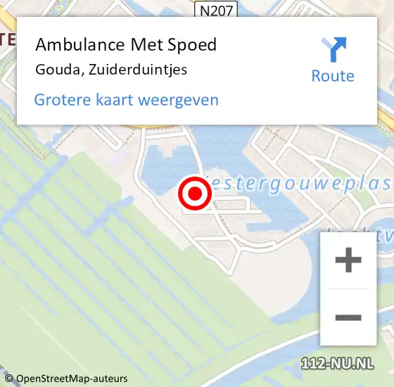 Locatie op kaart van de 112 melding: Ambulance Met Spoed Naar Gouda, Zuiderduintjes op 27 april 2022 17:58