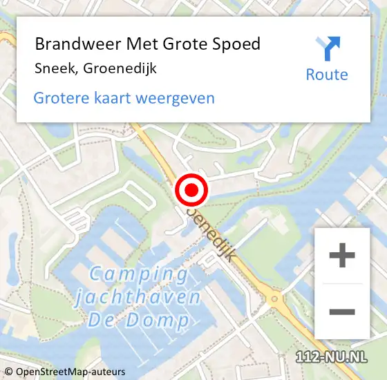 Locatie op kaart van de 112 melding: Brandweer Met Grote Spoed Naar Sneek, Groenedijk op 27 april 2022 18:21