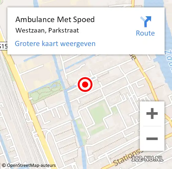 Locatie op kaart van de 112 melding: Ambulance Met Spoed Naar Westzaan, Parkstraat op 27 april 2022 18:24