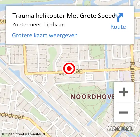 Locatie op kaart van de 112 melding: Trauma helikopter Met Grote Spoed Naar Zoetermeer, Lijnbaan op 27 april 2022 18:29