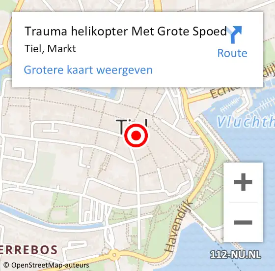 Locatie op kaart van de 112 melding: Trauma helikopter Met Grote Spoed Naar Tiel, Markt op 27 april 2022 18:40