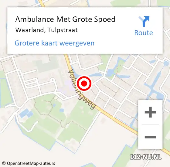 Locatie op kaart van de 112 melding: Ambulance Met Grote Spoed Naar Waarland, Tulpstraat op 27 april 2022 19:03