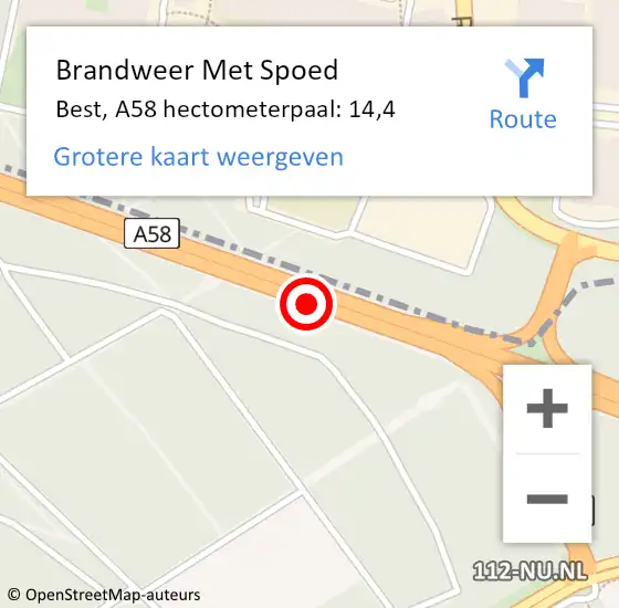 Locatie op kaart van de 112 melding: Brandweer Met Spoed Naar Best, A58 hectometerpaal: 14,4 op 27 april 2022 19:20