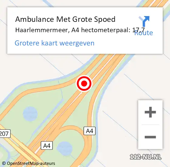 Locatie op kaart van de 112 melding: Ambulance Met Grote Spoed Naar Haarlemmermeer, A4 hectometerpaal: 17,7 op 27 april 2022 19:32