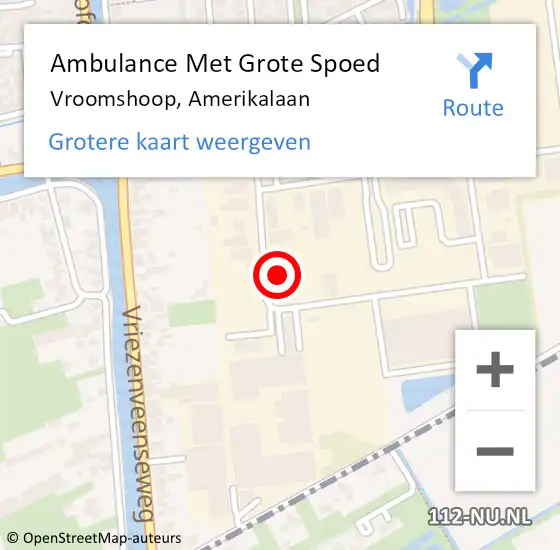 Locatie op kaart van de 112 melding: Ambulance Met Grote Spoed Naar Vroomshoop, Amerikalaan op 27 april 2022 19:40