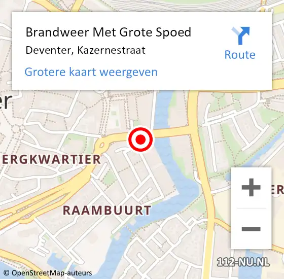 Locatie op kaart van de 112 melding: Brandweer Met Grote Spoed Naar Deventer, Kazernestraat op 27 april 2022 19:41