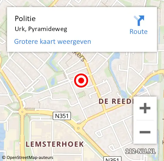 Locatie op kaart van de 112 melding: Politie Urk, Pyramideweg op 27 april 2022 19:41