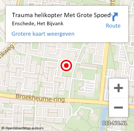 Locatie op kaart van de 112 melding: Trauma helikopter Met Grote Spoed Naar Enschede, Het Bijvank op 27 april 2022 19:50