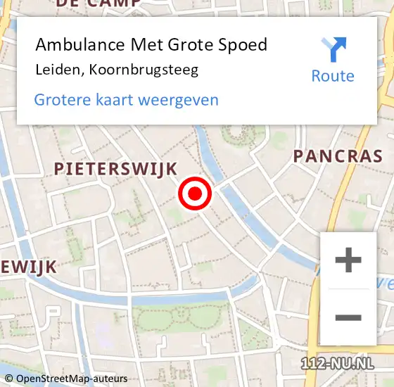 Locatie op kaart van de 112 melding: Ambulance Met Grote Spoed Naar Leiden, Koornbrugsteeg op 27 april 2022 19:51