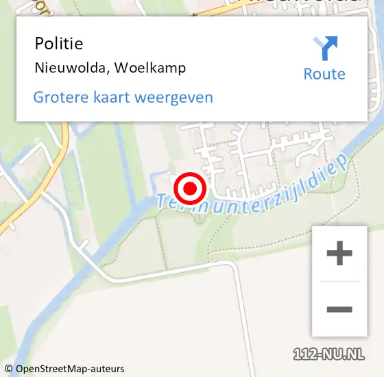 Locatie op kaart van de 112 melding: Politie Nieuwolda, Woelkamp op 27 april 2022 19:57