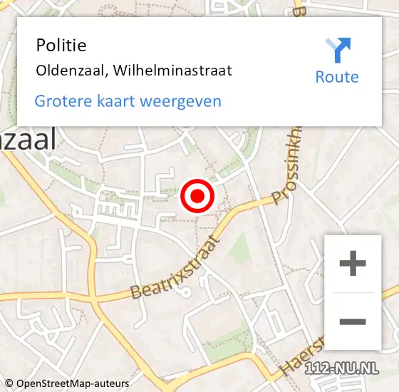 Locatie op kaart van de 112 melding: Politie Oldenzaal, Wilhelminastraat op 27 april 2022 20:11