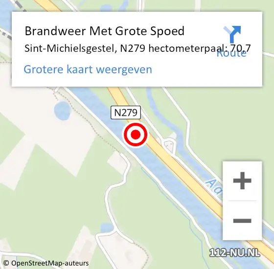 Locatie op kaart van de 112 melding: Brandweer Met Grote Spoed Naar Sint-Michielsgestel, N279 hectometerpaal: 70,7 op 27 april 2022 20:27